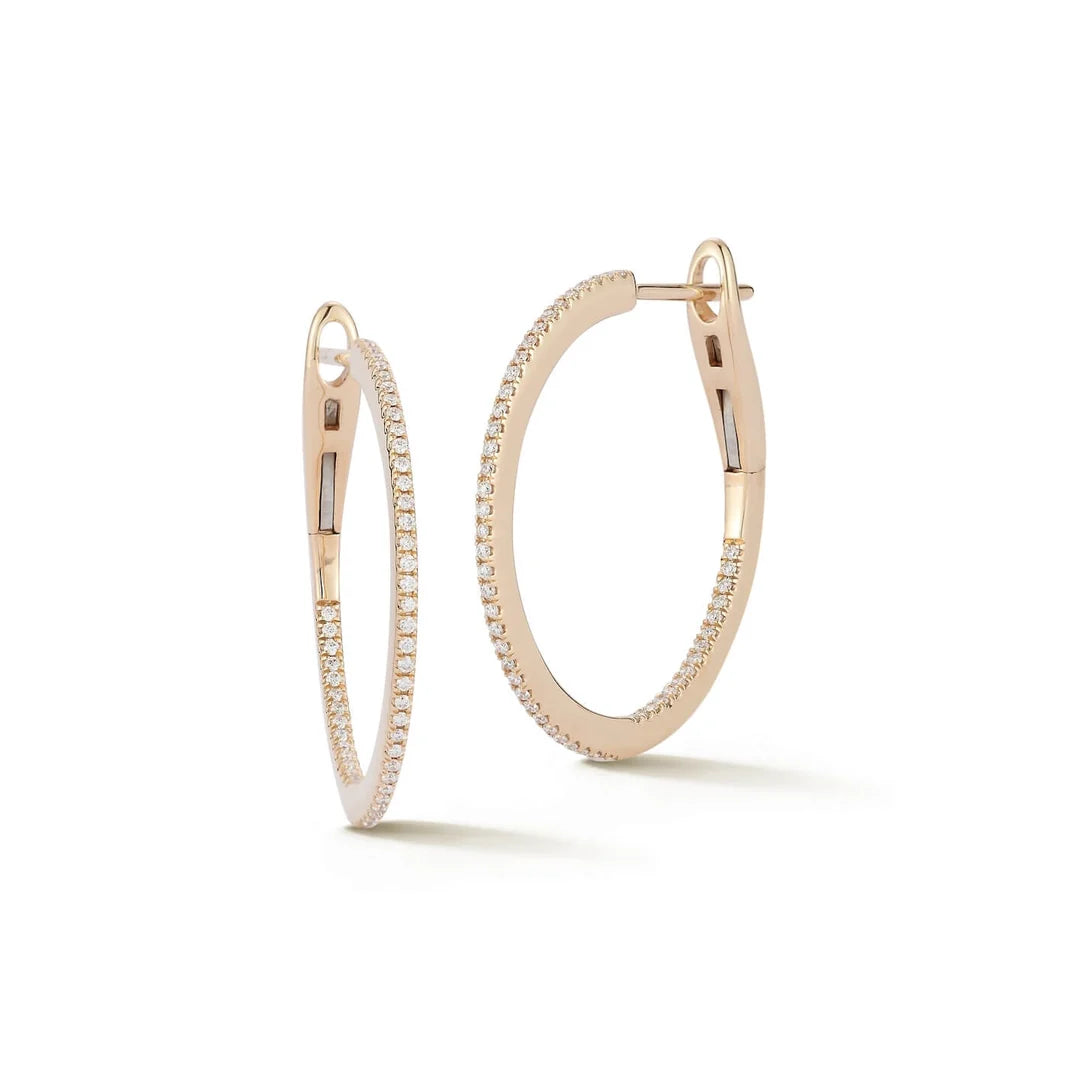 gold inside-out pavé diamond oval hoop earrings