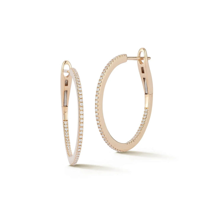 Gold Inside-Out Pavé Diamond Oval Hoop Earrings