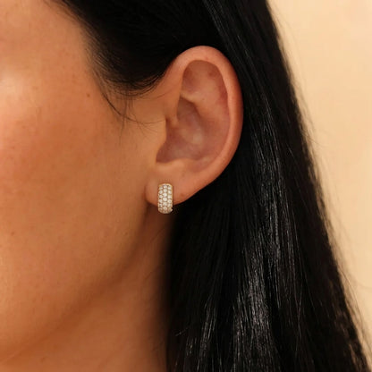Gold Multi-Row Diamond Pavé Wide Huggie Hoop Earrings