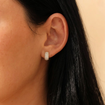 Gold Multi-Row Diamond Pavé Wide Huggie Hoop Earrings