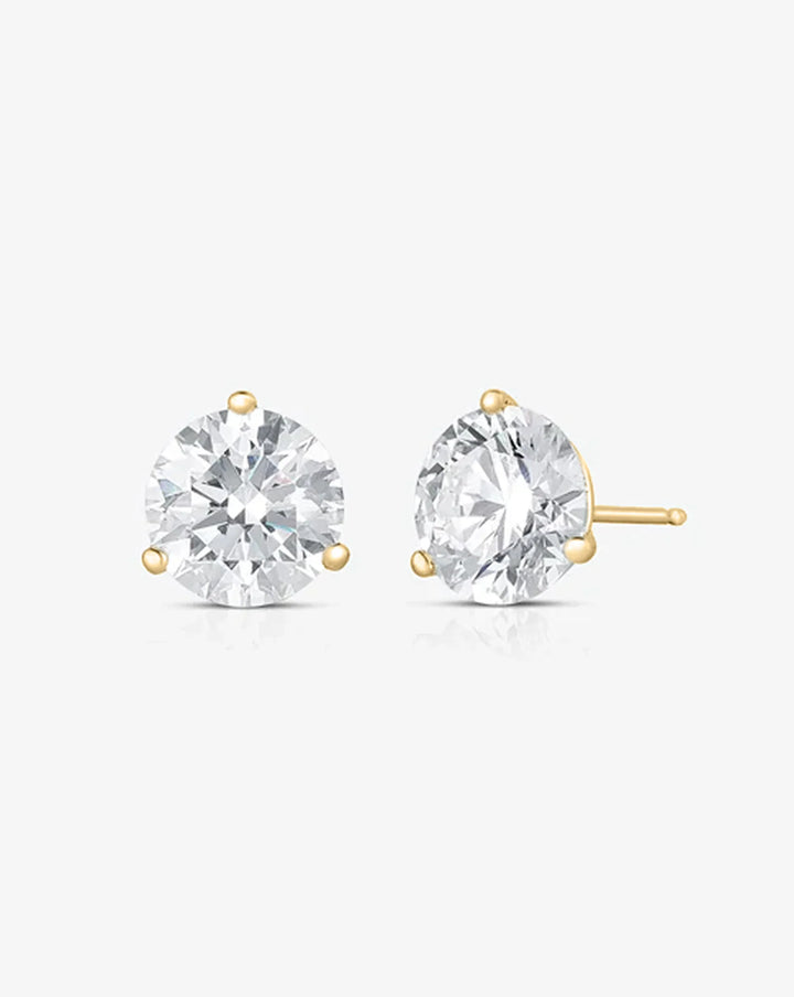 Gold Three-Prong Round Diamond Martini Stud Earrings