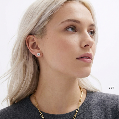 Gold Three-Prong Round Diamond Martini Stud Earrings