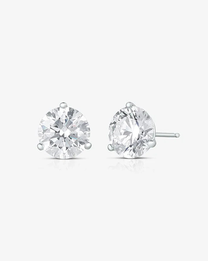 Gold Three-Prong Round Diamond Martini Stud Earrings