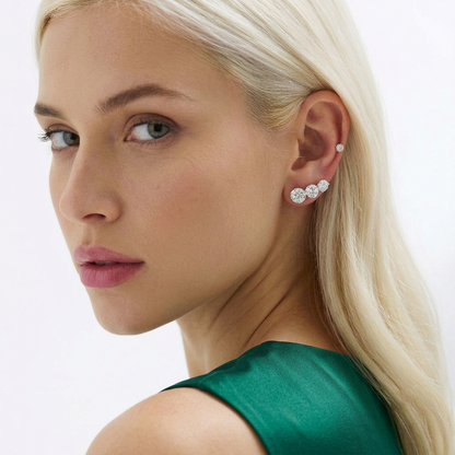 Gold Three-Prong Round Diamond Martini Stud Earrings