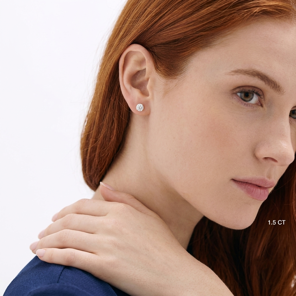gold three-prong round diamond martini stud earrings