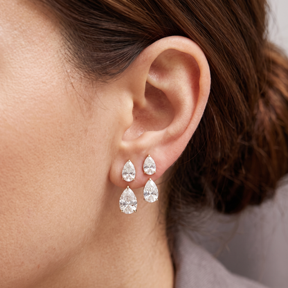 White Gold Pear Cut Diamond Earring Jackets