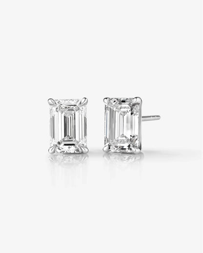 White Gold Emerald Cut Diamond Stud Earrings