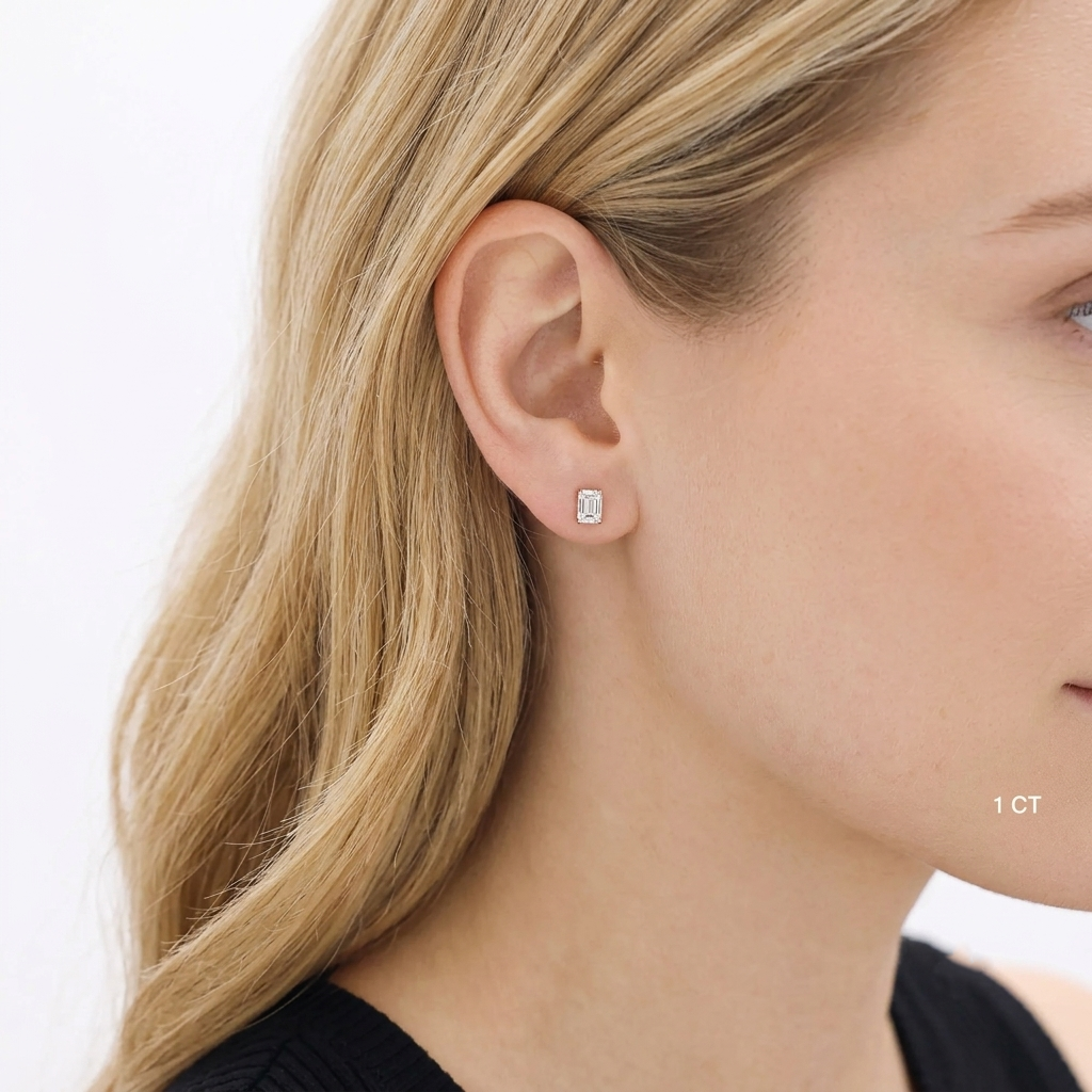 white gold emerald cut diamond stud earrings
