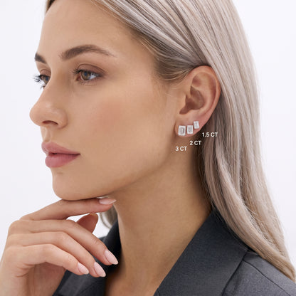 White Gold Emerald Cut Diamond Stud Earrings