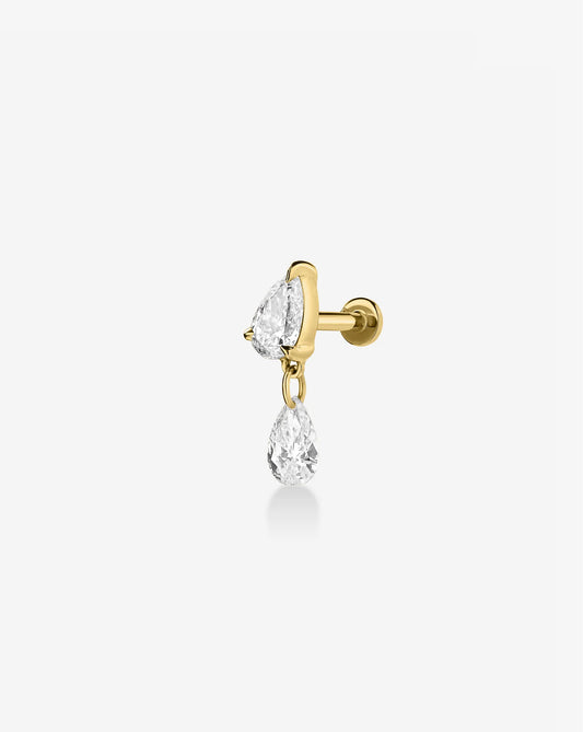 Double Pear Cut Diamond Flat Back Piercing Stud Earring