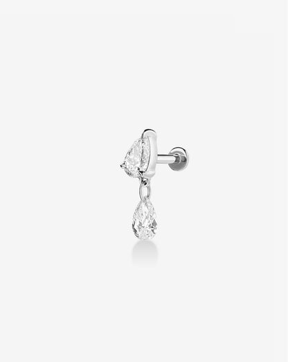 Double Pear Cut Diamond Flat Back Piercing Stud Earring