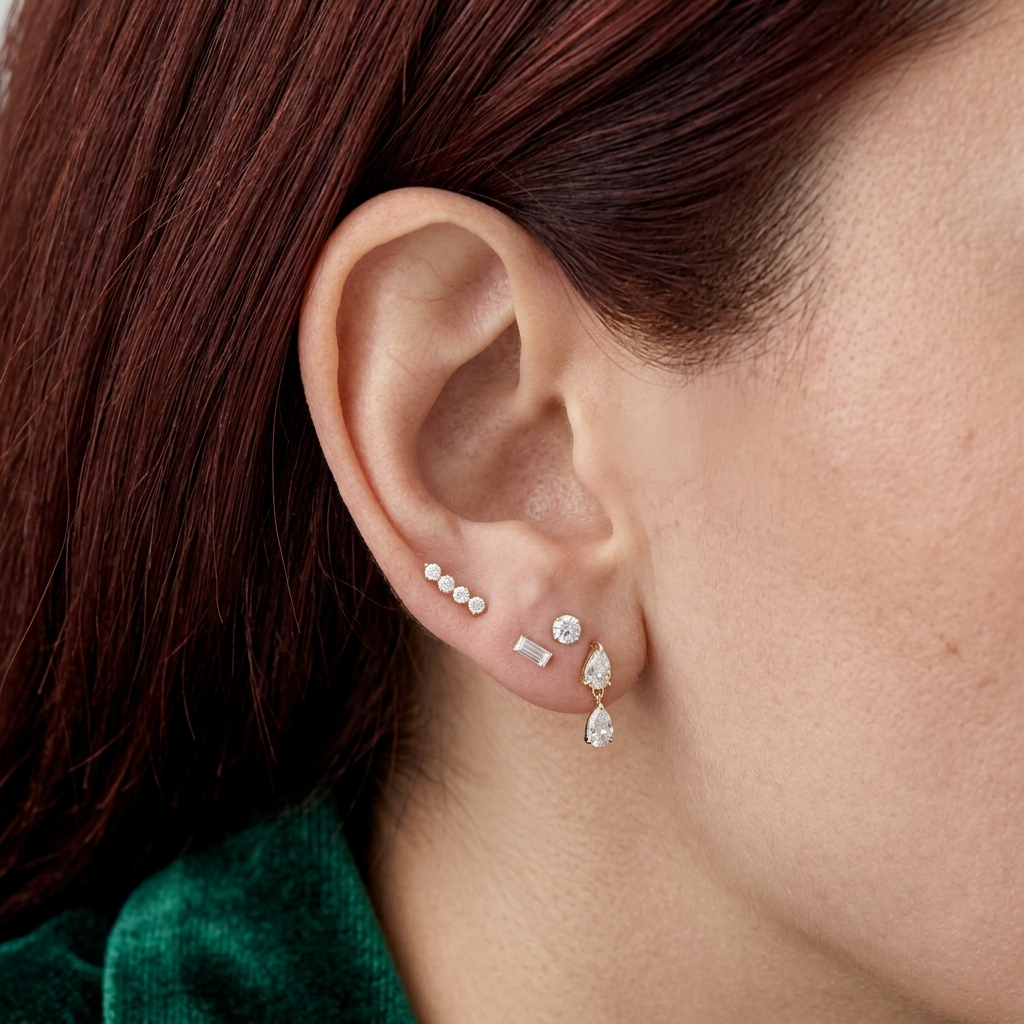double pear cut diamond flat back piercing stud earring