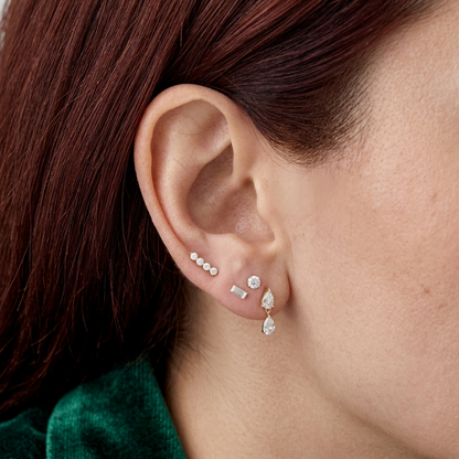 Double Pear Cut Diamond Flat Back Piercing Stud Earring