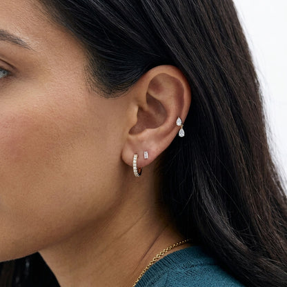 Double Pear Cut Diamond Flat Back Piercing Stud Earring