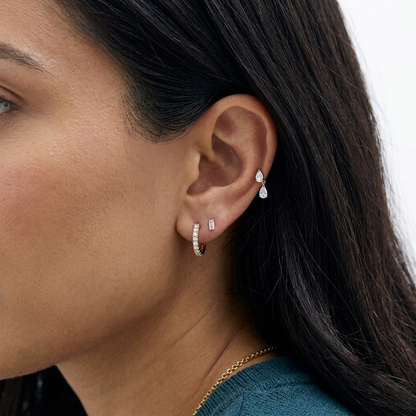 Double Pear Cut Diamond Flat Back Piercing Stud Earring