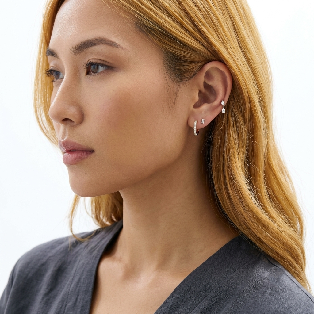 double pear cut diamond flat back piercing stud earring