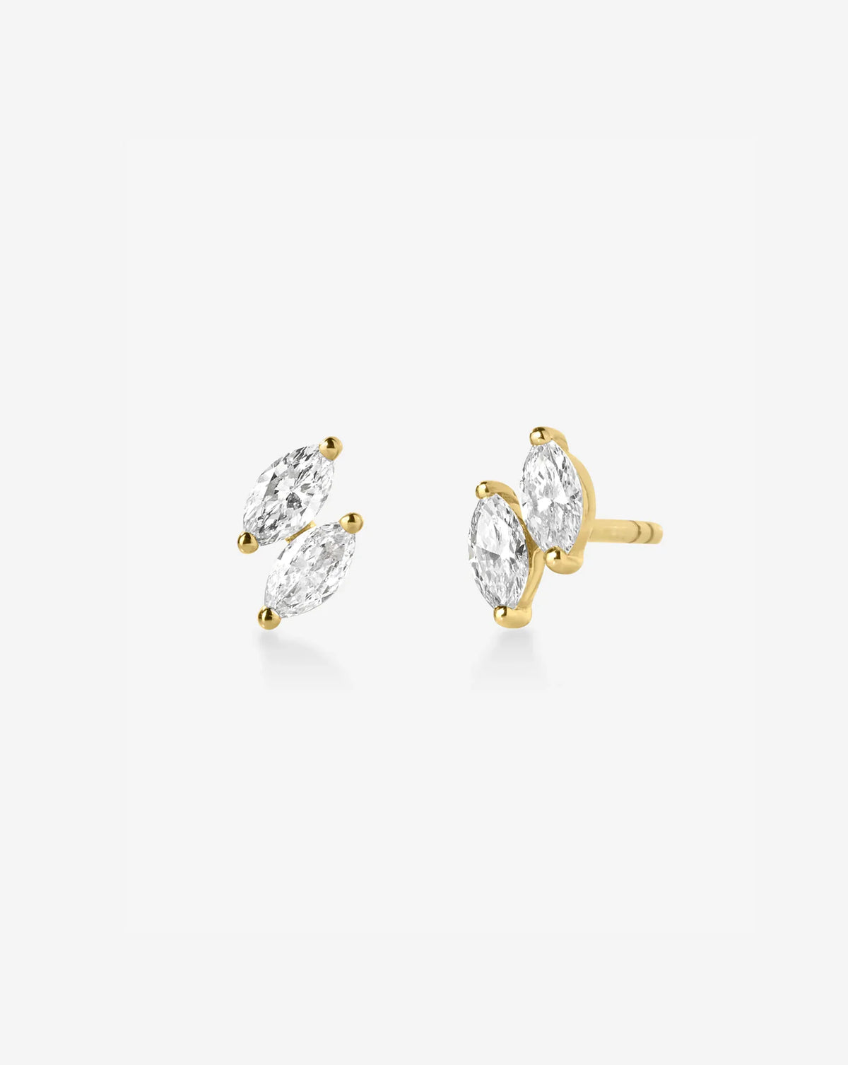 gold double marquise cut diamond cluster stud earrings