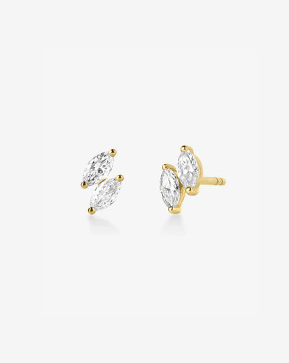 Gold Double Marquise Cut Diamond Cluster Stud Earrings
