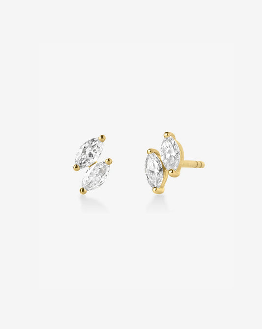 Gold Double Marquise Cut Diamond Cluster Stud Earrings