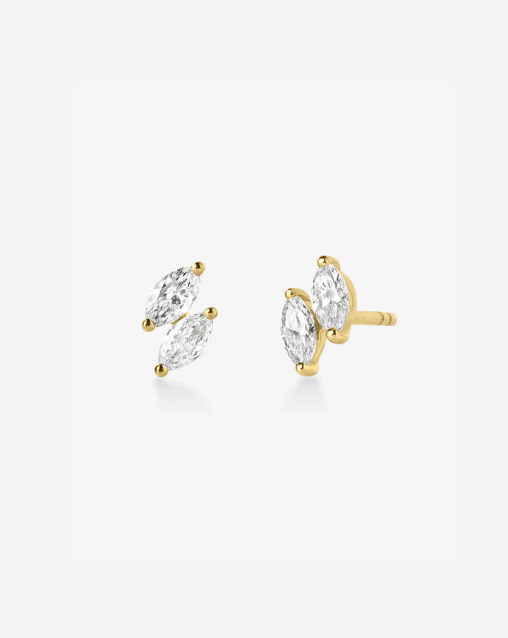 Gold Double Marquise Cut Diamond Cluster Stud Earrings