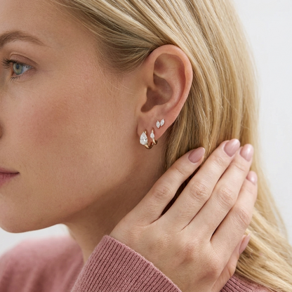 Gold Double Marquise Cut Diamond Cluster Stud Earrings