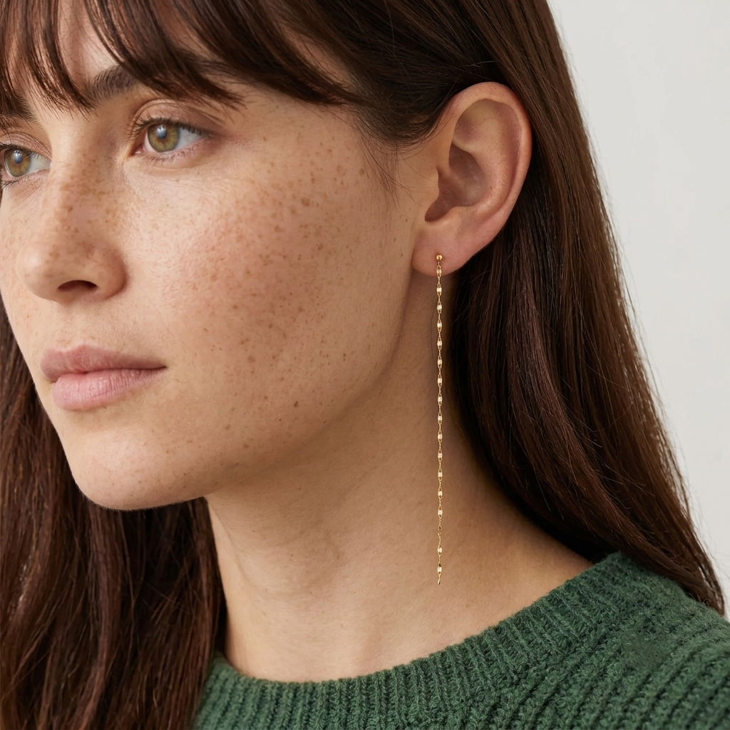 gold sequined chain long dangle drop earrings