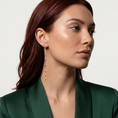 Gold Sequined Chain Long Dangle Drop Earrings