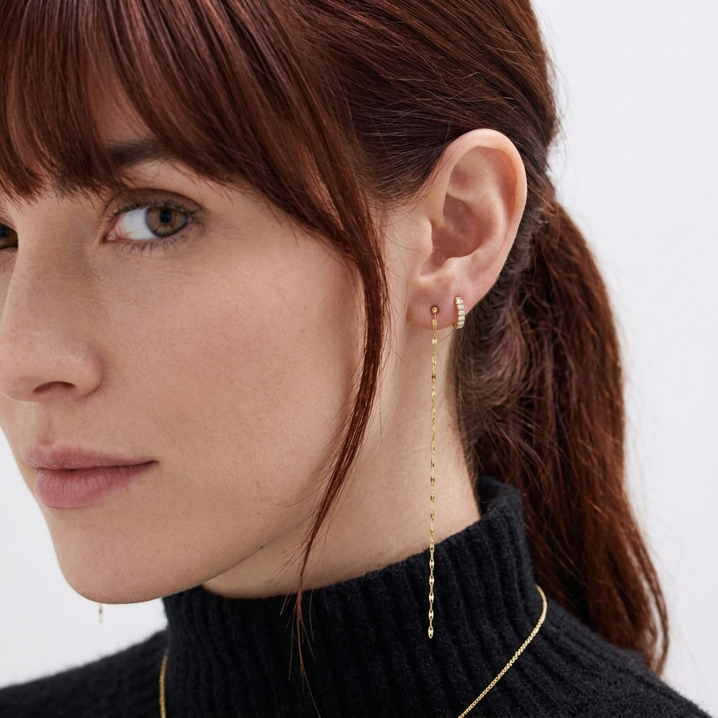 gold sequined chain long dangle drop earrings