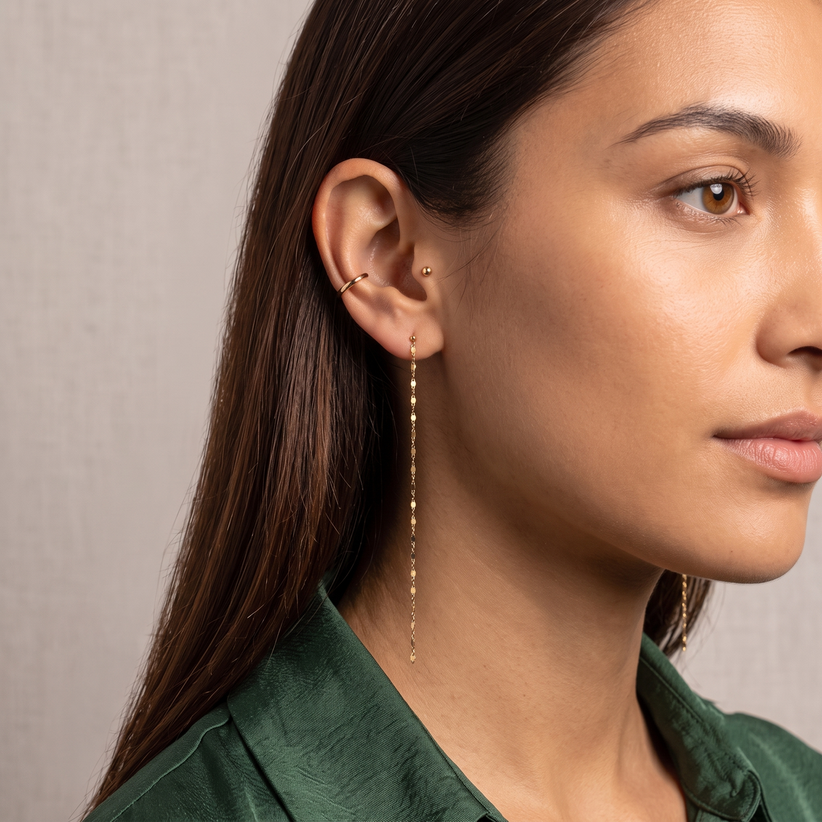 gold sequined chain long dangle drop earrings