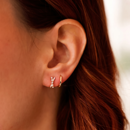 Gold Crisscross Diamond Huggie Hoop Earrings with X Motif