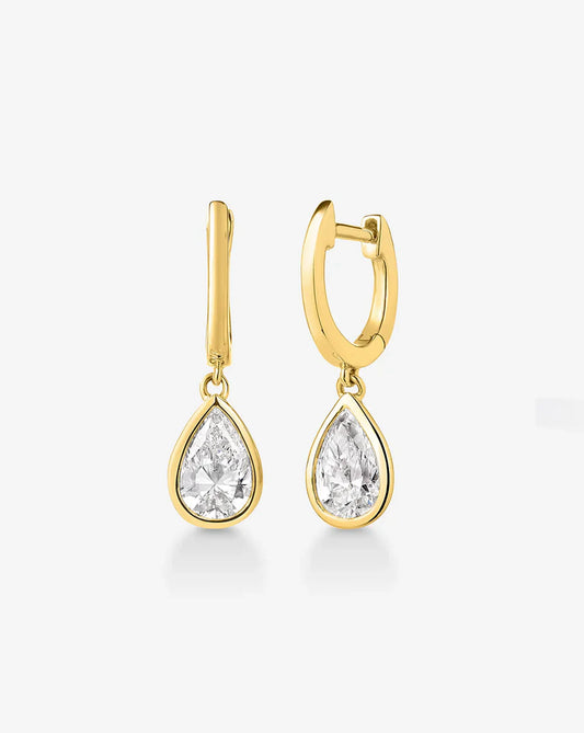 Pear Cut Diamond Drop Huggie Hoop Earrings