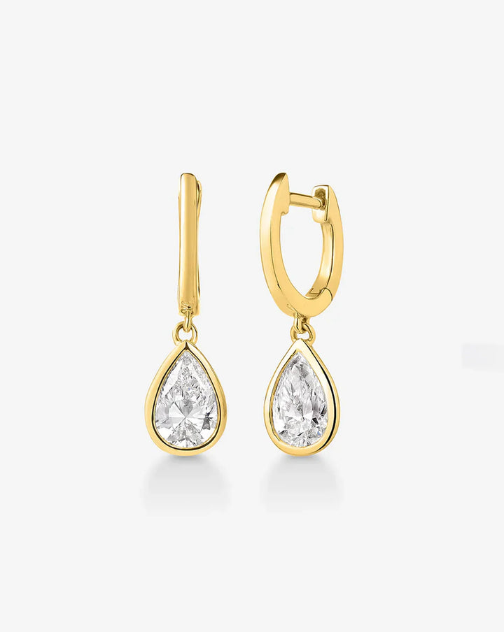 Pear Cut Diamond Drop Huggie Hoop Earrings