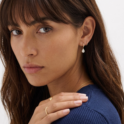 Pear Cut Diamond Drop Huggie Hoop Earrings