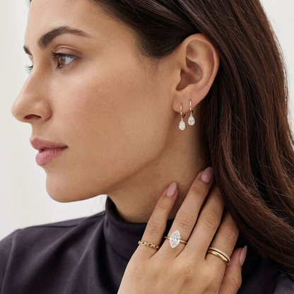 Pear Cut Diamond Drop Huggie Hoop Earrings