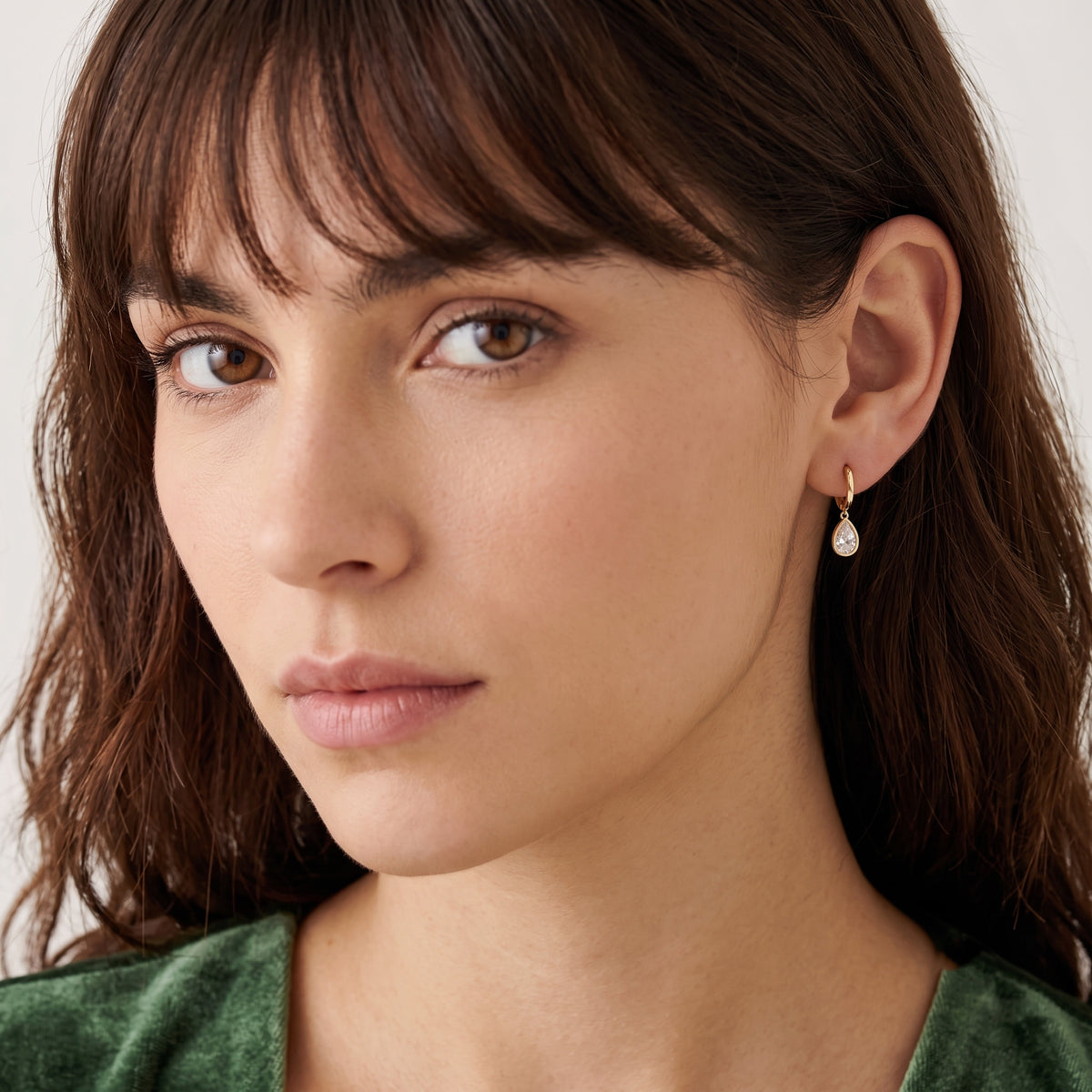 pear cut diamond drop huggie hoop earrings