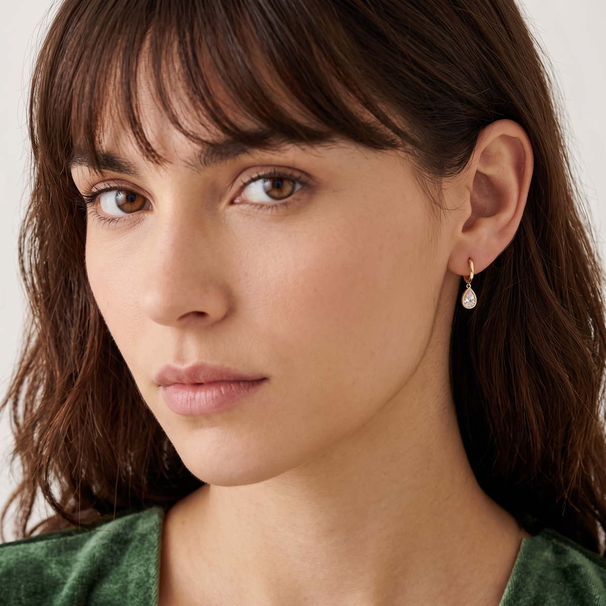 pear cut diamond drop huggie hoop earrings