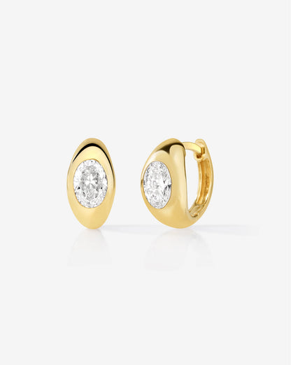 Oval Diamond Flush Dome Huggie Hoop Earrings