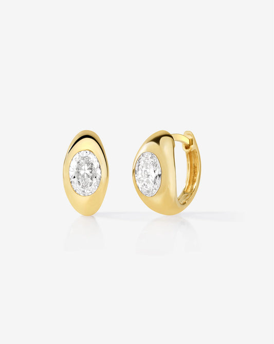 Oval Diamond Flush Dome Huggie Hoop Earrings
