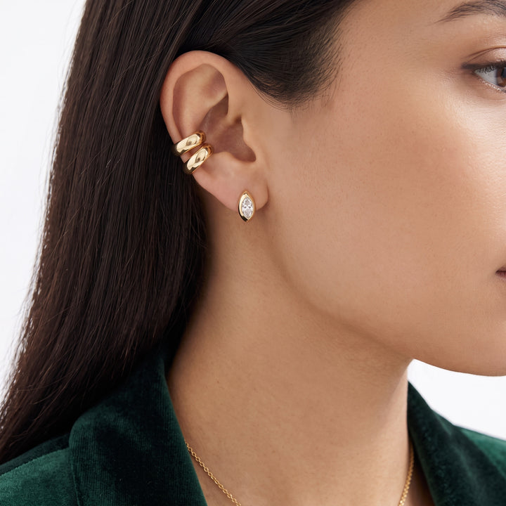 Oval Diamond Flush Dome Huggie Hoop Earrings