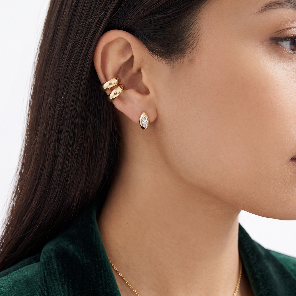 oval diamond flush dome huggie hoop earrings