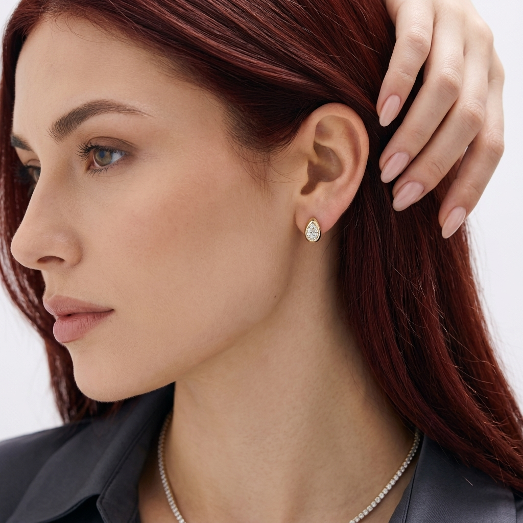 oval diamond flush dome huggie hoop earrings