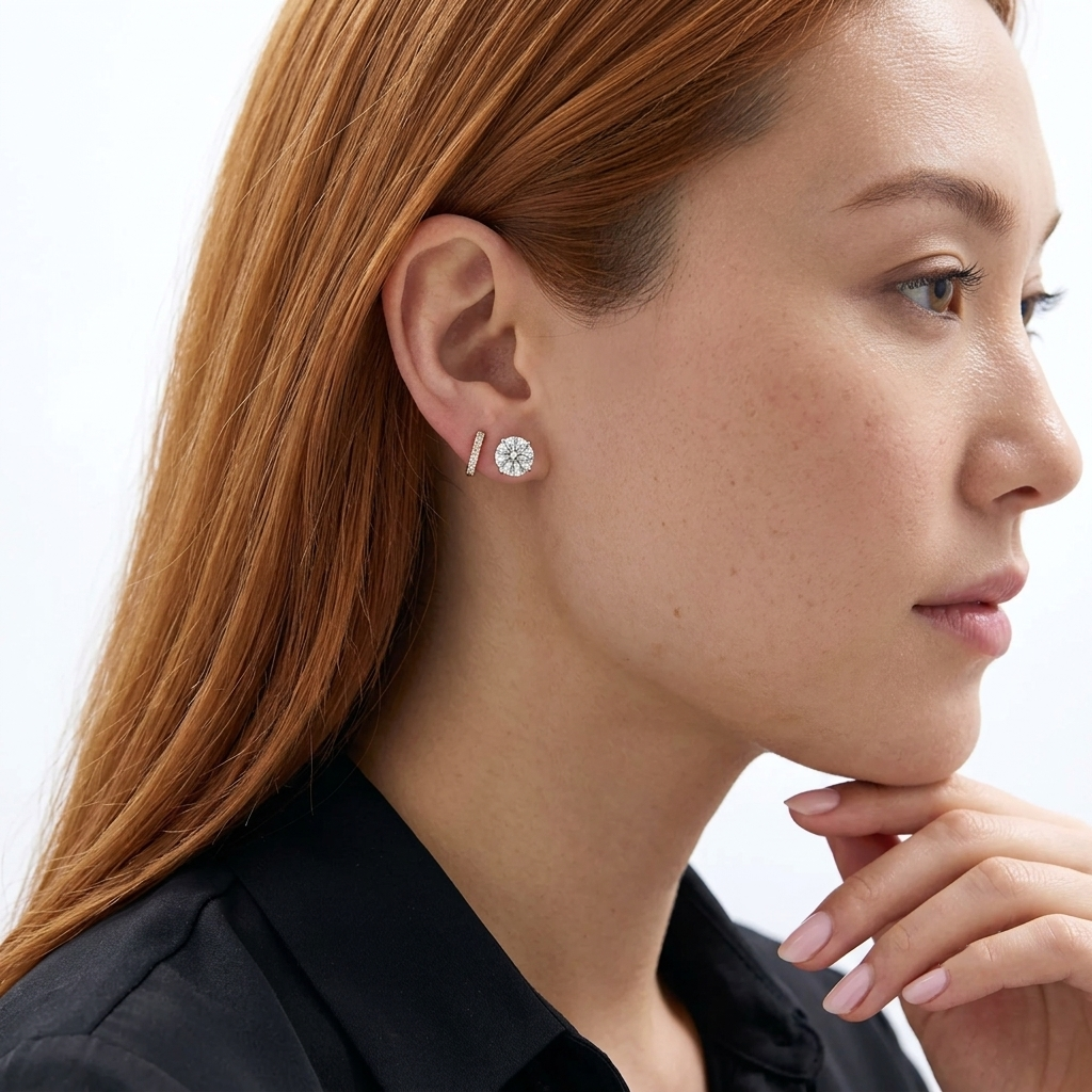 double-row pavé diamond huggie hoop earrings