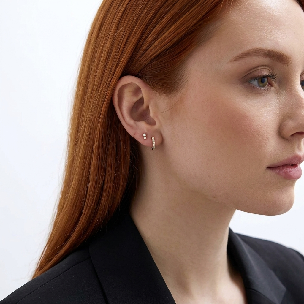 double-row pavé diamond huggie hoop earrings