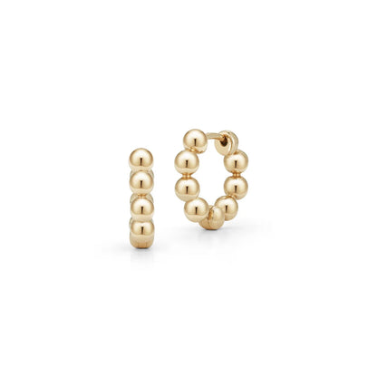 Gold Beaded Huggie Hoop Earrings with Polished Sphere Details