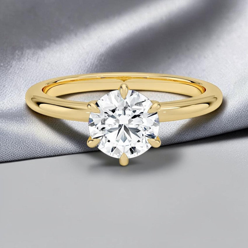Round Lab Grown Diamond Lotus Basket Solitaire Engagement Ring