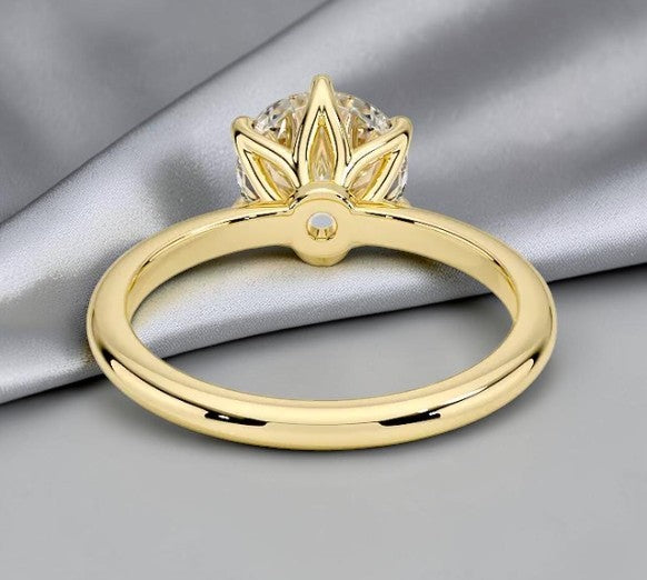 Round Lab Grown Diamond Lotus Basket Solitaire Engagement Ring