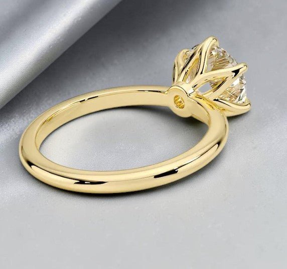 Round Lab Grown Diamond Lotus Basket Solitaire Engagement Ring