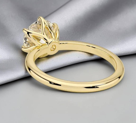 Round Lab Grown Diamond Lotus Basket Solitaire Engagement Ring