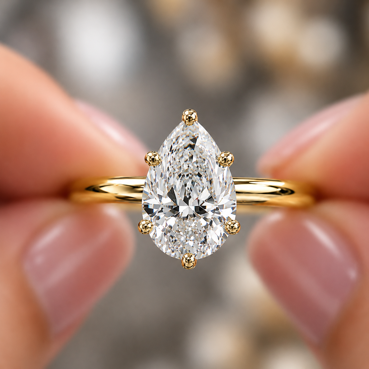 14K Gold 1 Carat Pear Cut Lab Grown Diamond Solitaire Engagement Ring