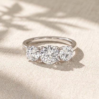 Round Lab Grown Diamond Three Stone Engagement Ring